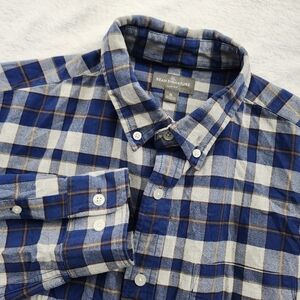 L.L. BEAN‎ Signature Slim Fit Oxford Shirt Untucked Fit Blue White Plaid Medium
